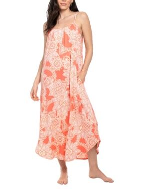 Linea Donatella Women's Coral Printed Maxi Nightgown Coral Medium NWT